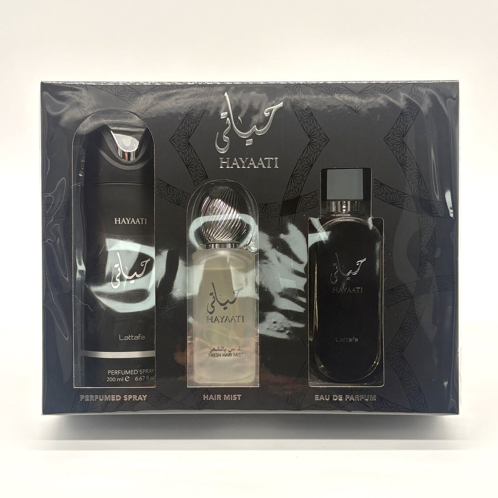 Lattafa Hayaati Black 3 Pc Set 3.4+Mist+Spray