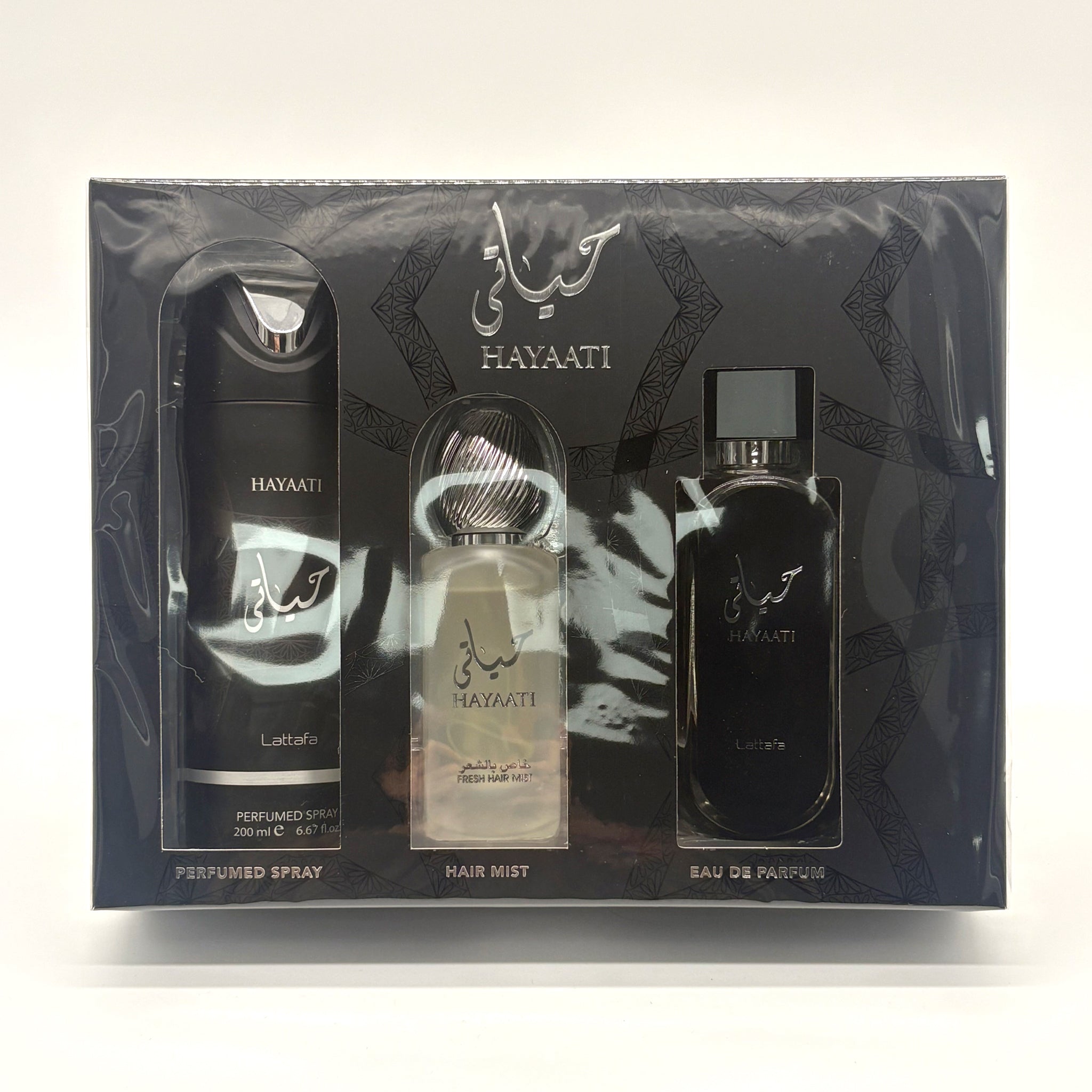 Lattafa Hayaati Black 3 Pc Set 3.4+Mist+Spray
