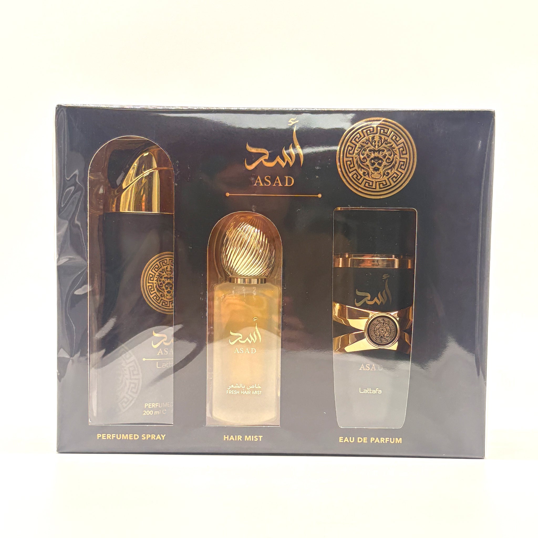 Lattafa Asad 3 Pc Set 3.4 Oz Edp + 6.67 Oz Body Spray + 1.7 Oz Hair Mist
