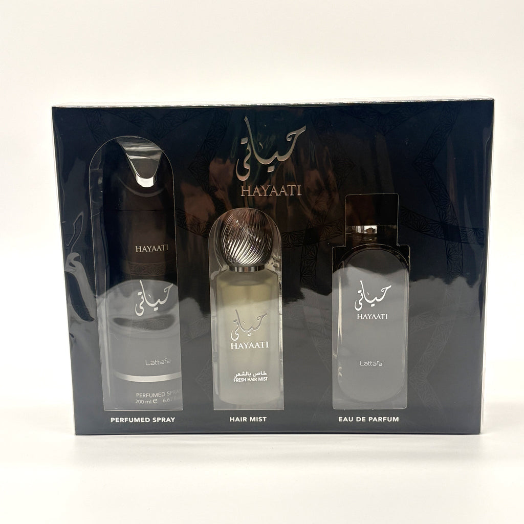 Lattafa Hayaati Black 3 Pc Set 3.4+Mist+Spray