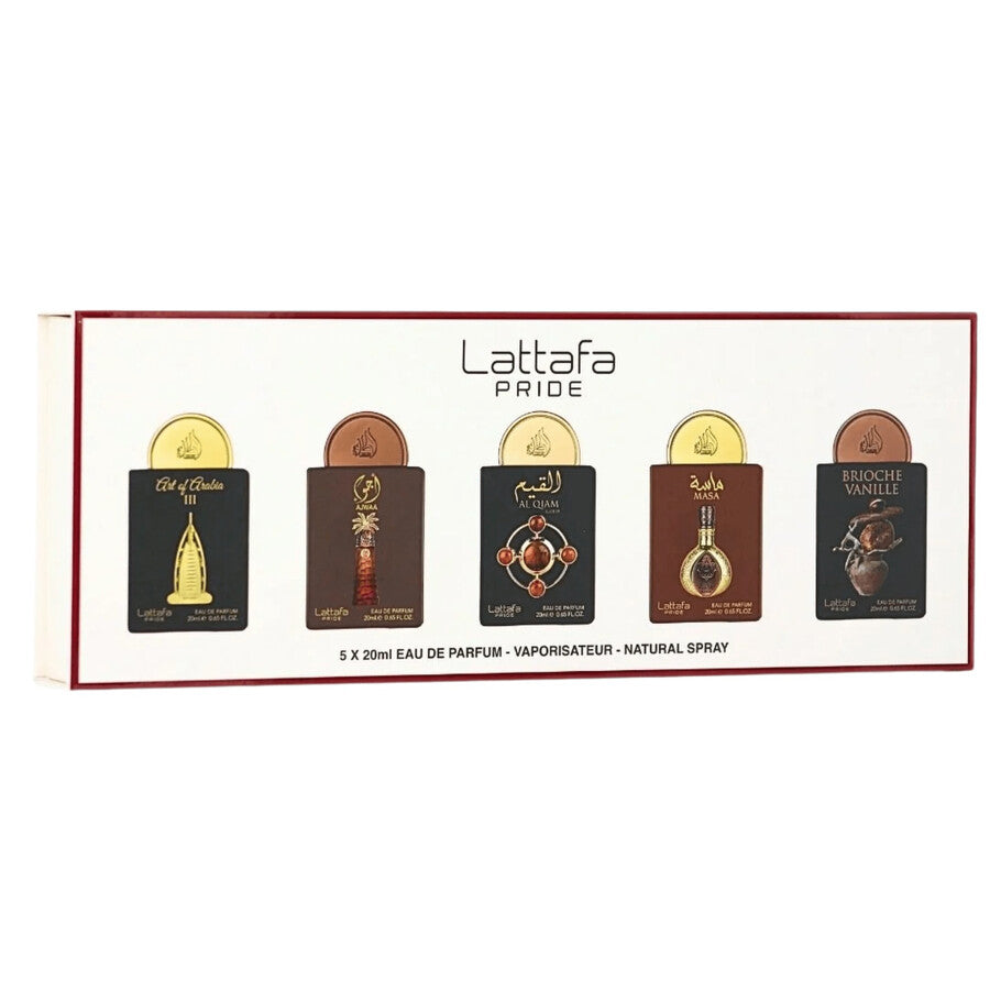 Lattafa 5 PC Mini Spray Art of Arabia III, Ajwaa, Al Qiam Gold, Masa, Brioche Vanille 20ML
